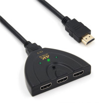 Pigtail black 3 port hdmi switch 3 in 1 out hdmi switcher 1X3 with HDMI cable for HDTV support UHD 4K 3D